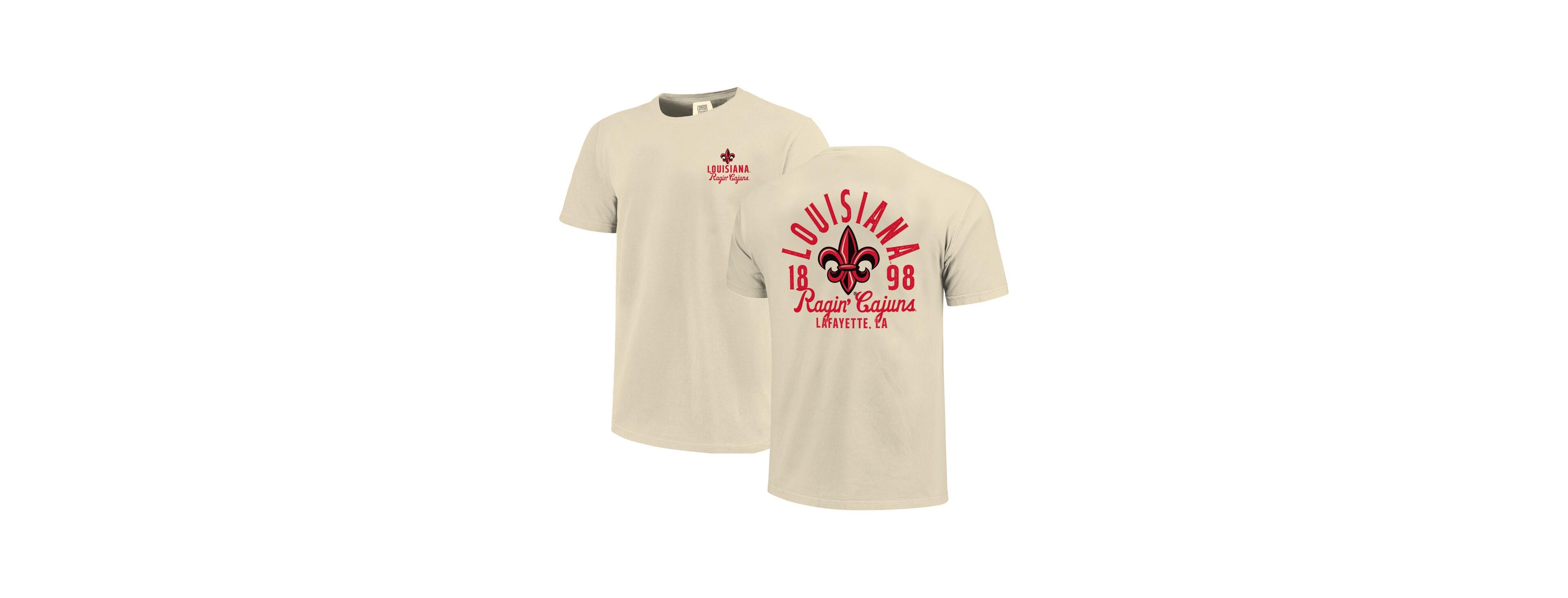 Image One Men's Cream Louisiana Ragin' Cajuns Comfort Colors Mascot Overlay T-Shirt