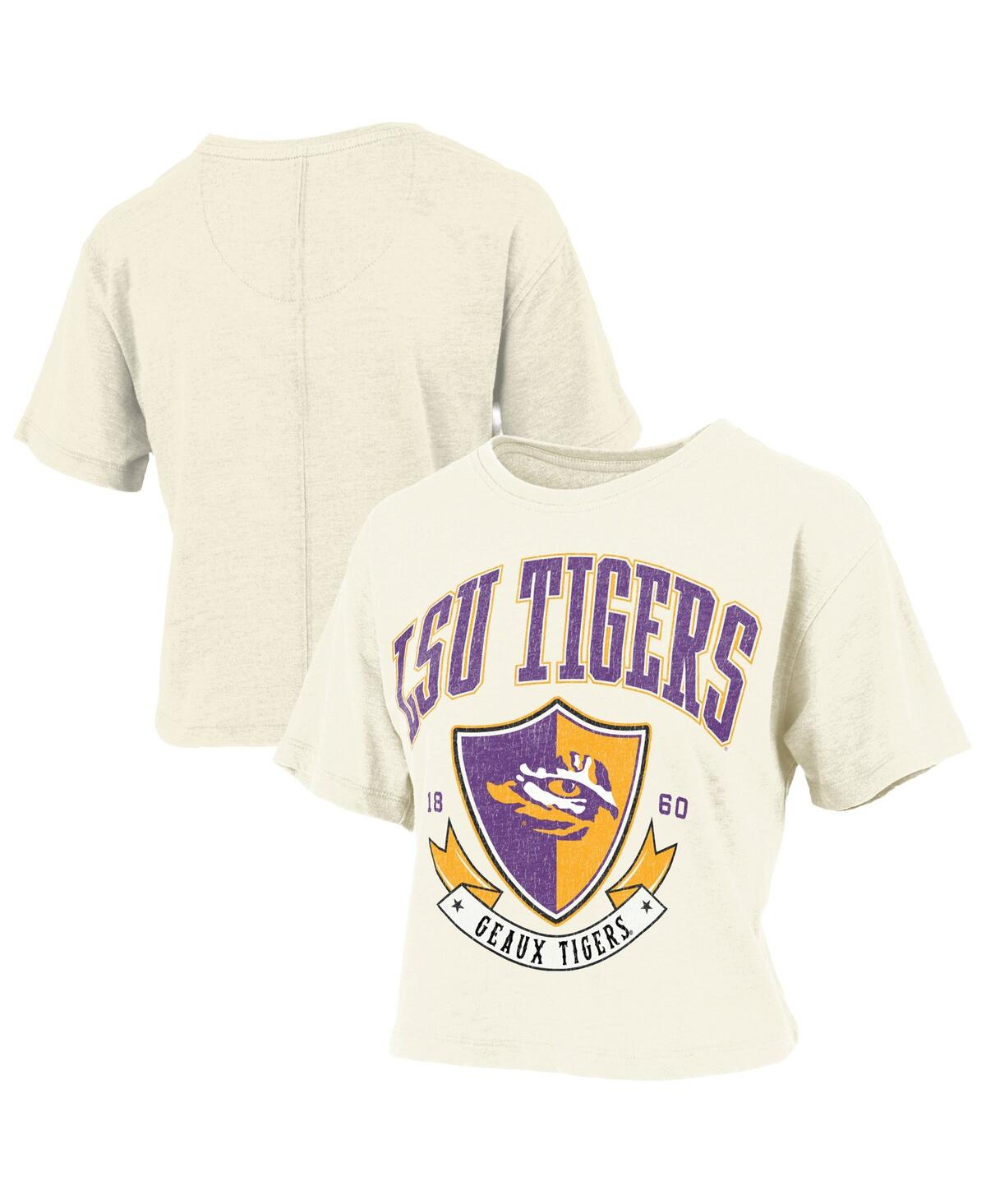 Women's Cream Lsu Tigers Buckler Vintage Cropped T-Shirt - Cream