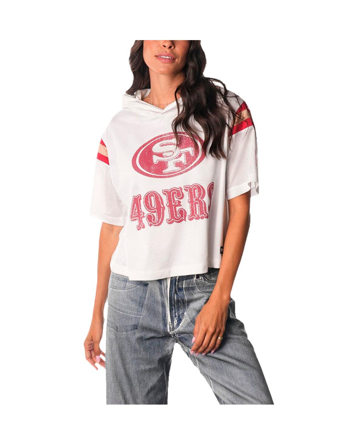 The Wild Collective Women's White San Francisco 49ers Mesh Short Sleeve Hoodie T-shirt