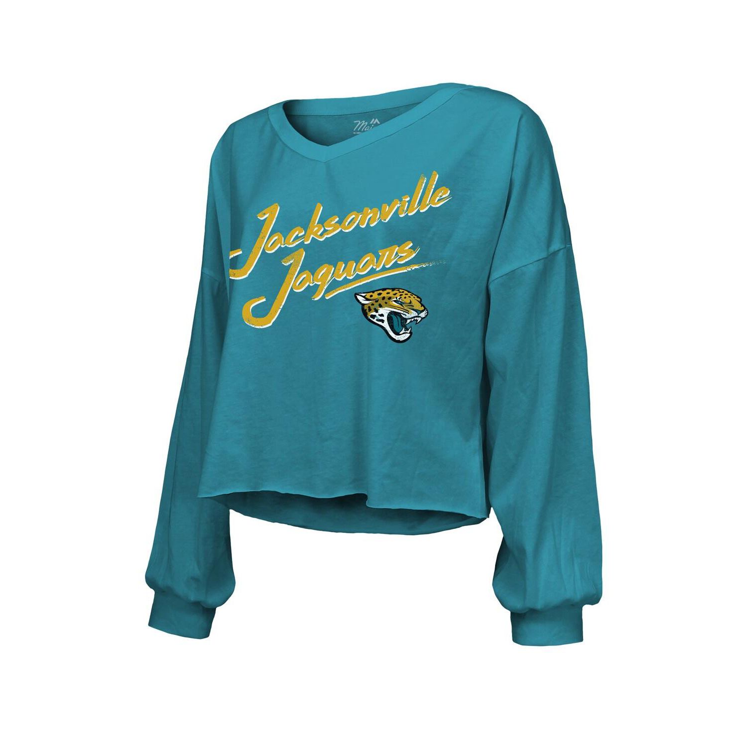 Women's Travis Hunter Teal Jacksonville Jaguars 2025 NFL Draft First Round Pick Off-Shoulder Script Name & Number V-Neck T-Shirt