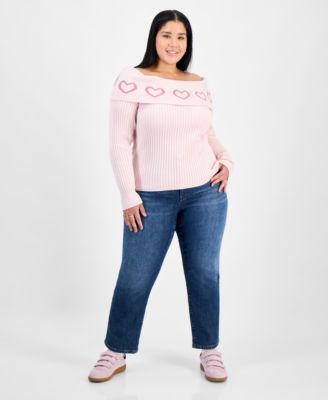 Trendy Plus Size Heart Off-The-Shoulder Sweater