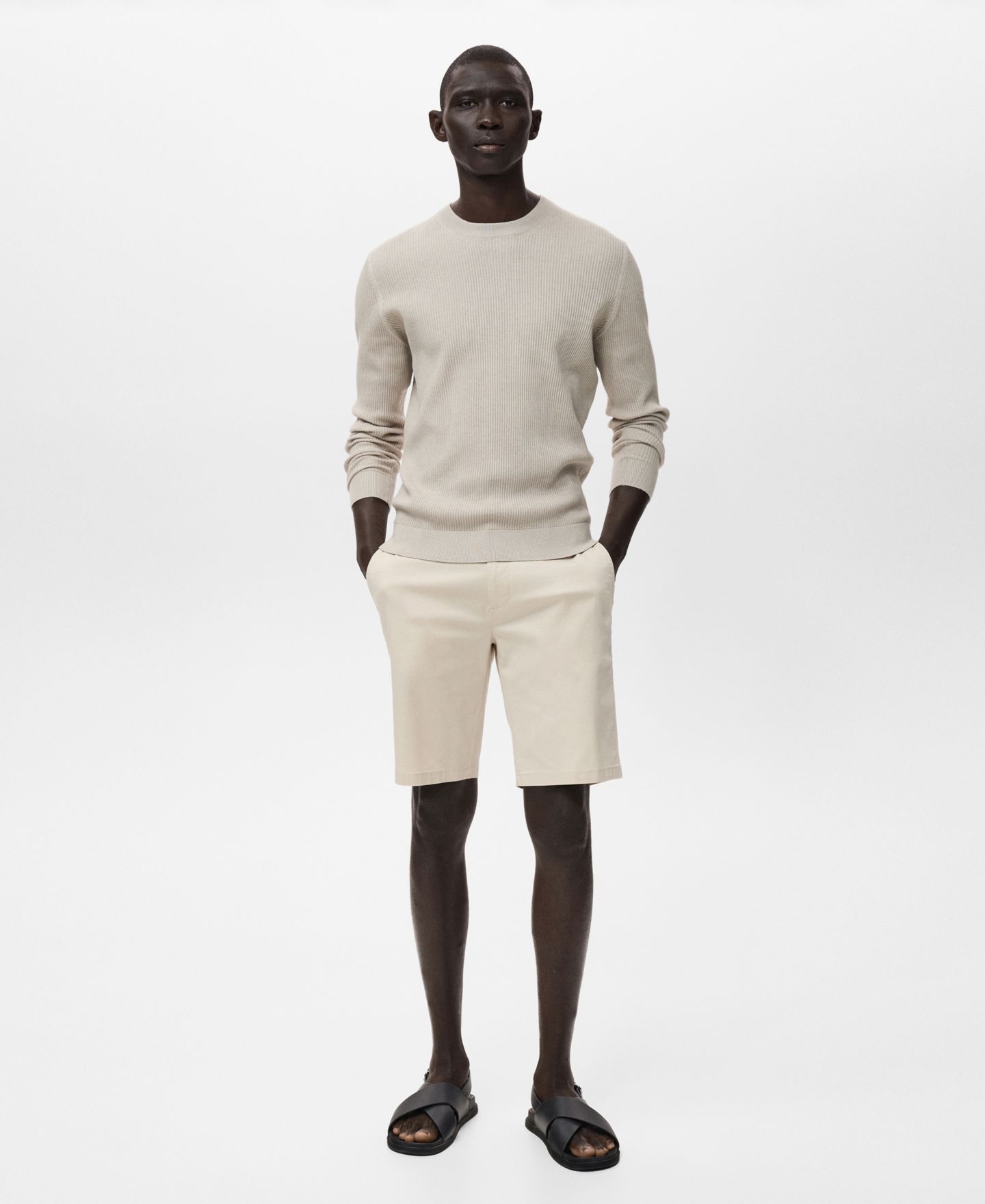 Мужские шорты Mango Straight Cotton 10" Bermuda, цвет: Бежевый — фото 6