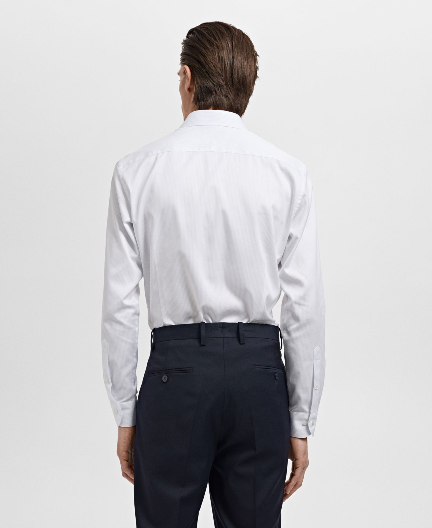 Мужская рубашка Mango Slim Fit Cotton Striped Dress Shirt, цвет: Белый — фото 6