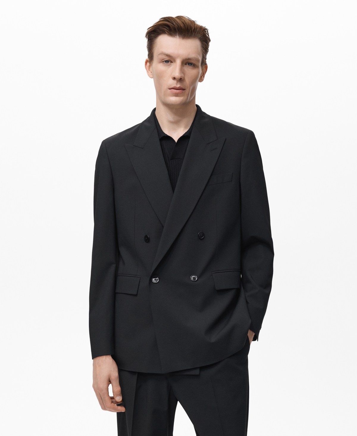 Men's Boston Regular-Fit Double-Breasted Suit Blazer - Black