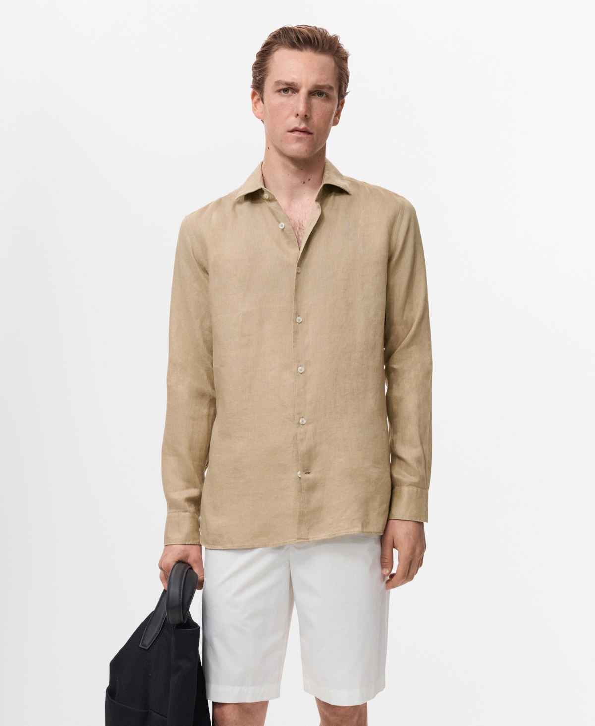 Mango Pinstripe Linen & Cotton Button-up Shirt In Sand