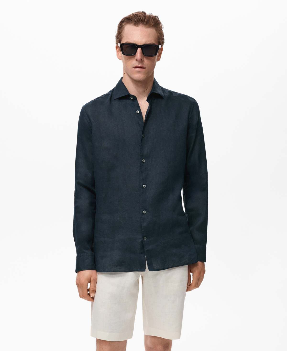 Mango Slim Fit Linen Button-up Shirt In Blue