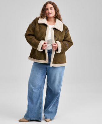 Trendy Plus Size Faux Suede Sherpa Jacket, Macy's Exclusive 