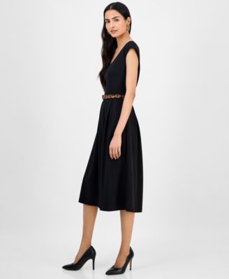 Women's Square-Neck Cap-Sleeve Fit & Flare Dress
