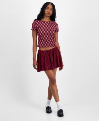 Juniors' Lace Pull-On Mini Skirt