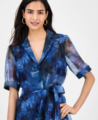 Women's Floral-Print Short-Sleeve Maxi Shirtdress