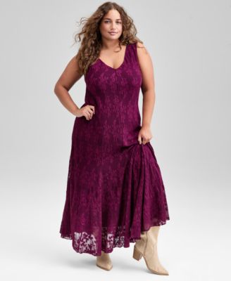 And Now This - Trendy Plus Size V-Neck Sleeveless Lace Dress