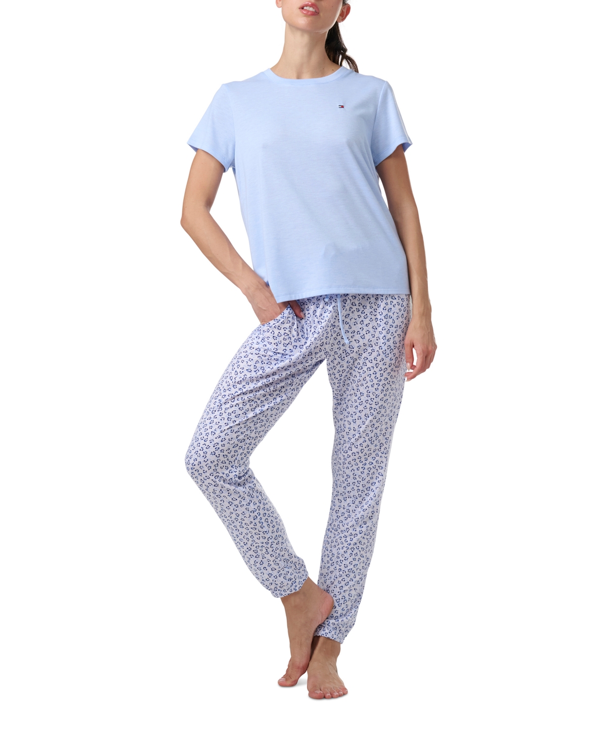 Women's 2Pc Tee & Jogger Pajama Set - Sweet Blue/ White