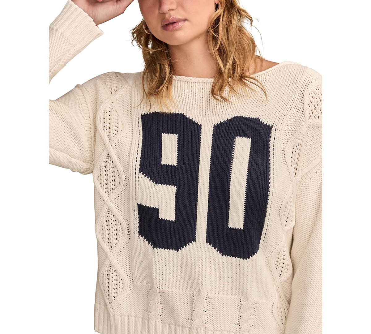Lucky Brand Women's 90s Graphic Cotton Crewneck Sweater In White