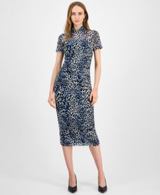 Bar III - Women's Animal-Print Mock-Neck Midi Dress