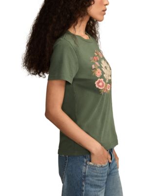 Women's Embroidery Lotus Classic Cotton T-Shirt 