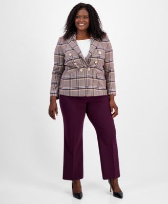Plus Size Plaid Print Double-Breasted Jacket