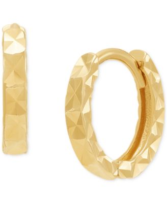Macy's - Faceted Texture Huggie Extra Small Hoop Earrings in 14k Gold, 0.37"
