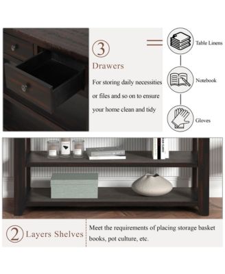 CASAINC 48" Solid Pine Wood Top, Mixed MDF board 3 Storage Drawers and 2 Shelves Console Table Cabinet
