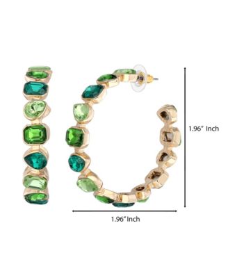 Gold-Tone Green Stone Hoop Earrings
