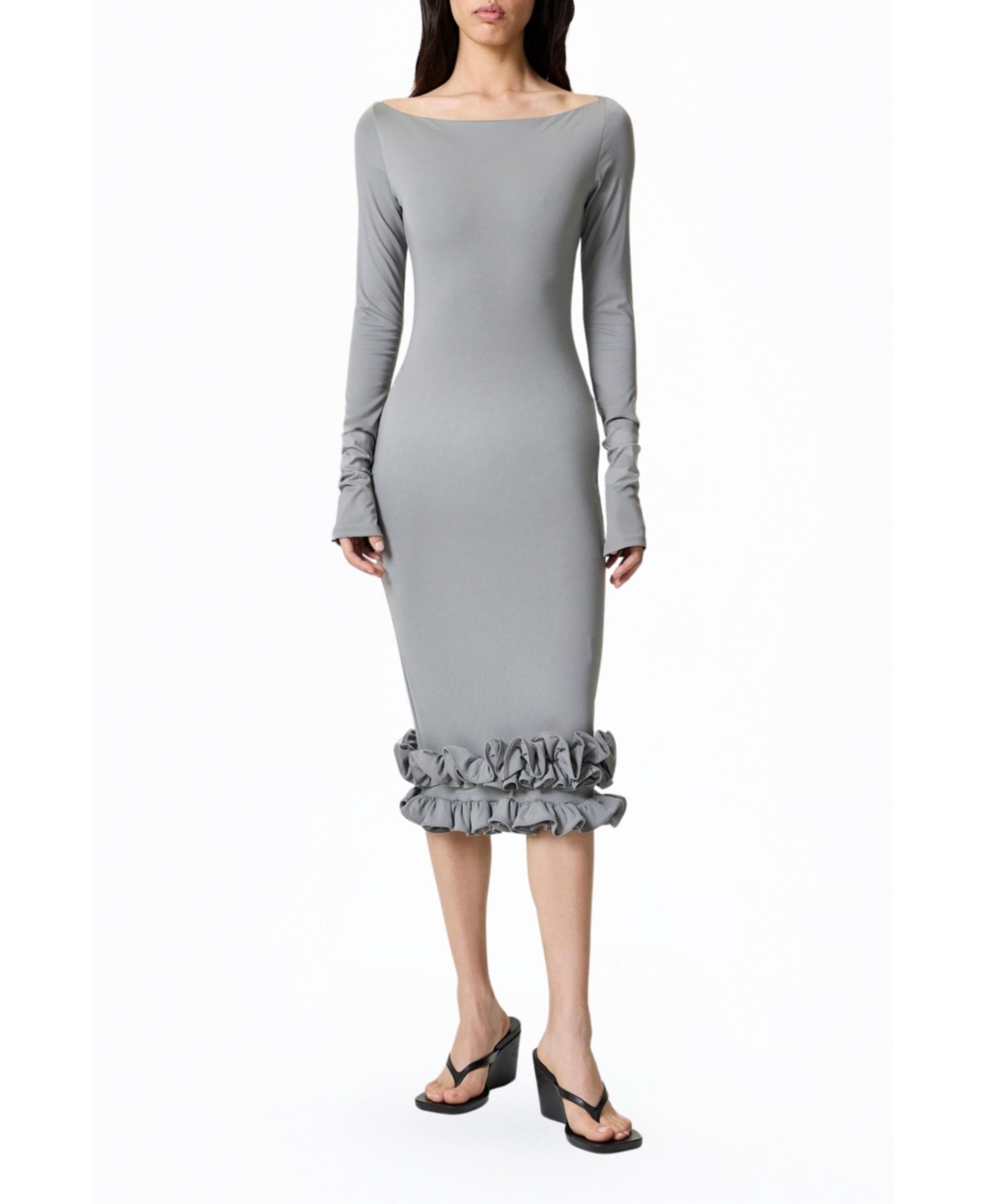 Women's Jersey Maxi Dress with Ruffle Detail - Dark beige