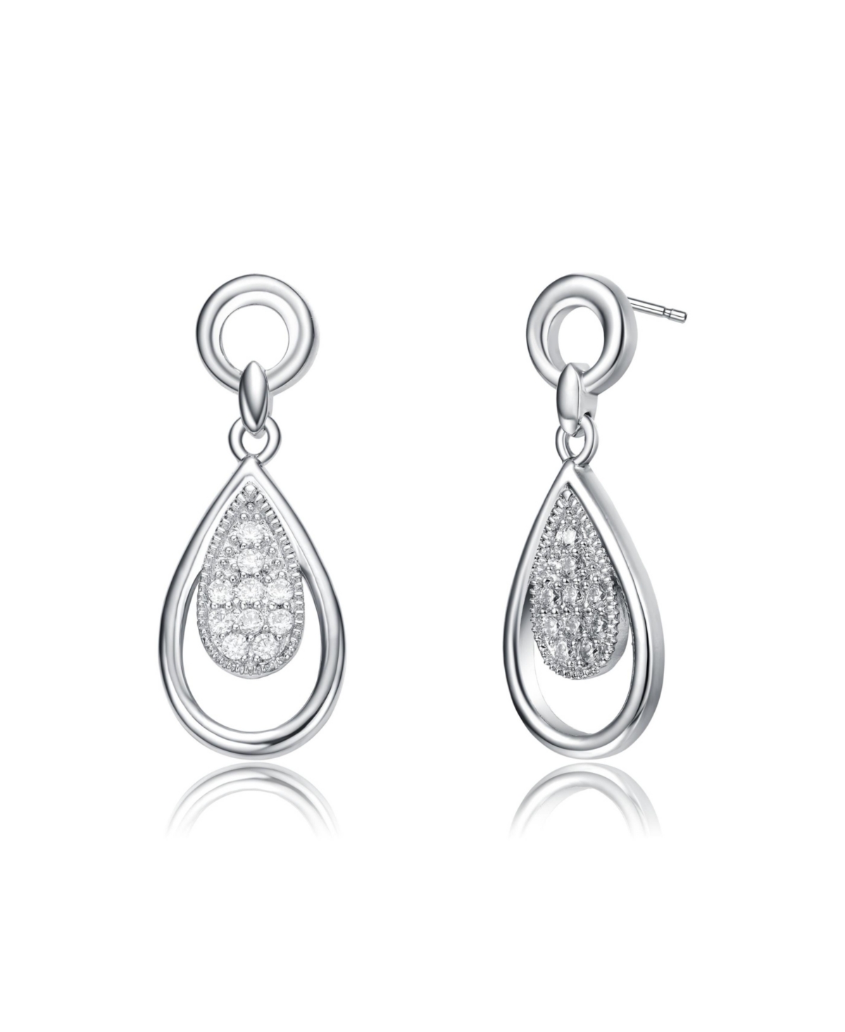 White Gold Plating with Clear Cubic Zirconia Pear Drop Earrings - White