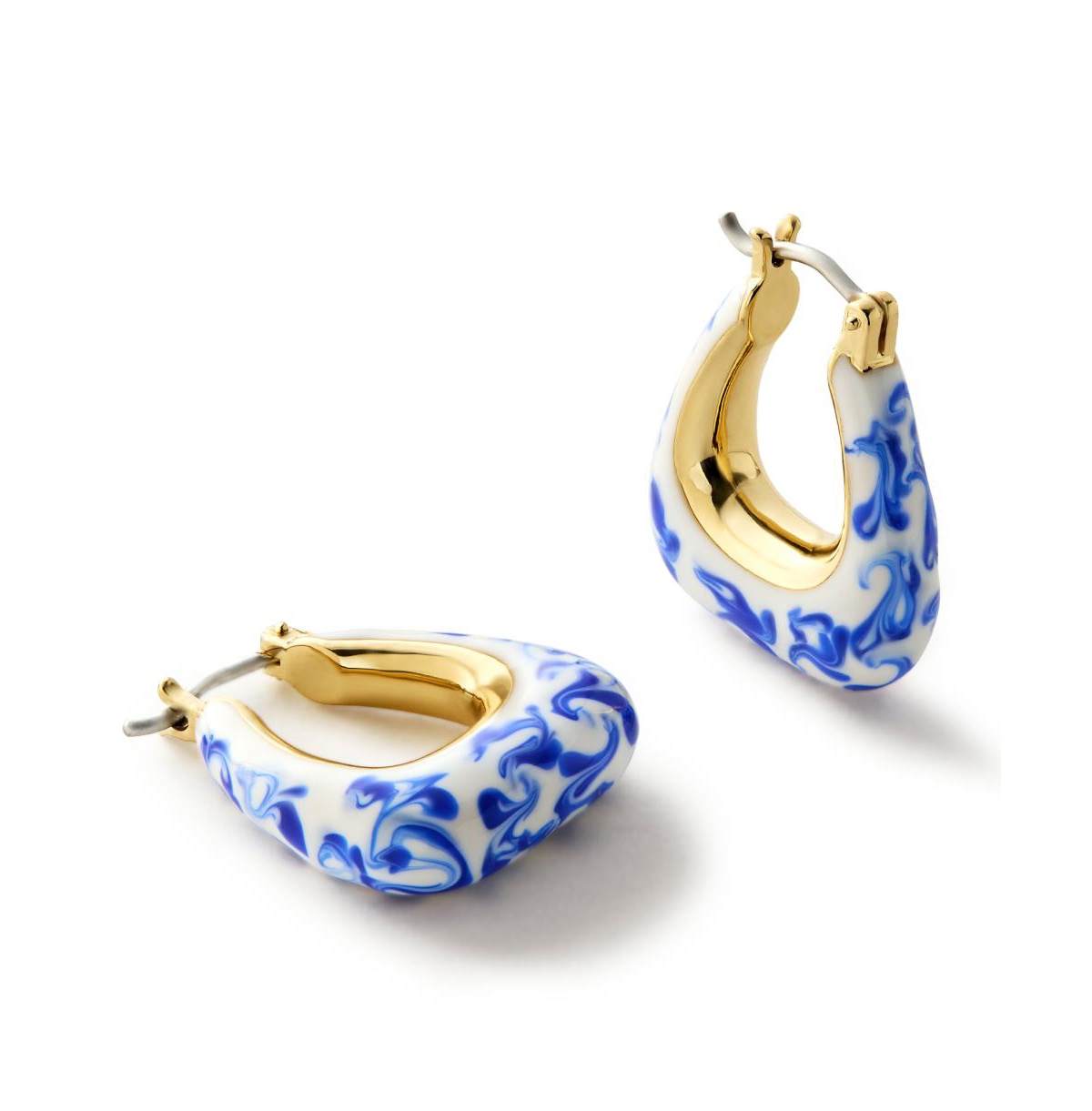 - Statement Earrings - Dakota Marble Blue - Gold
