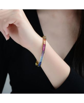 14K Gold Plated with Multi-Colored Cubic Zirconia Bangle Bracelet