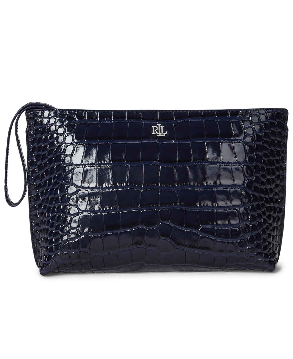 Ralph Lauren Crocodile-embossed Leather Large Pouch In Blue
