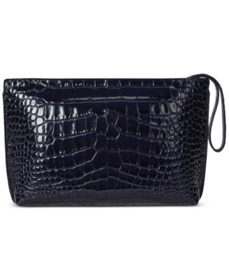 Crocodile-Embossed Leather Zipper Pouch