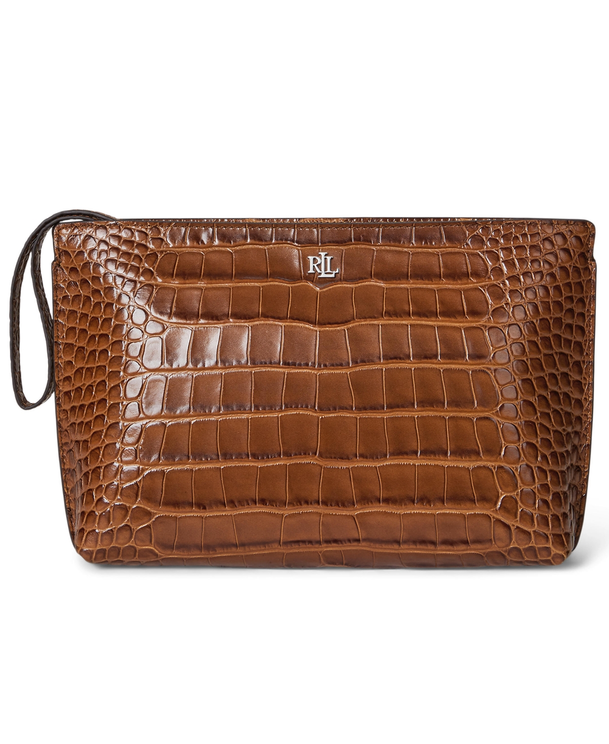 Ralph Lauren Crocodile-embossed Leather Large Pouch In Brown