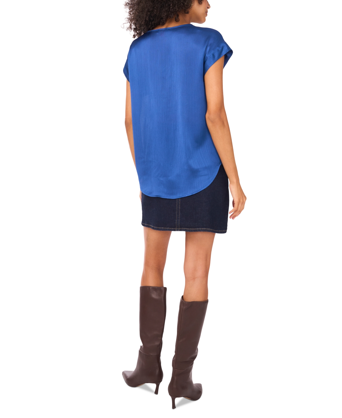 Vince Camuto Textured Satin Short Sleeve Top In Blue