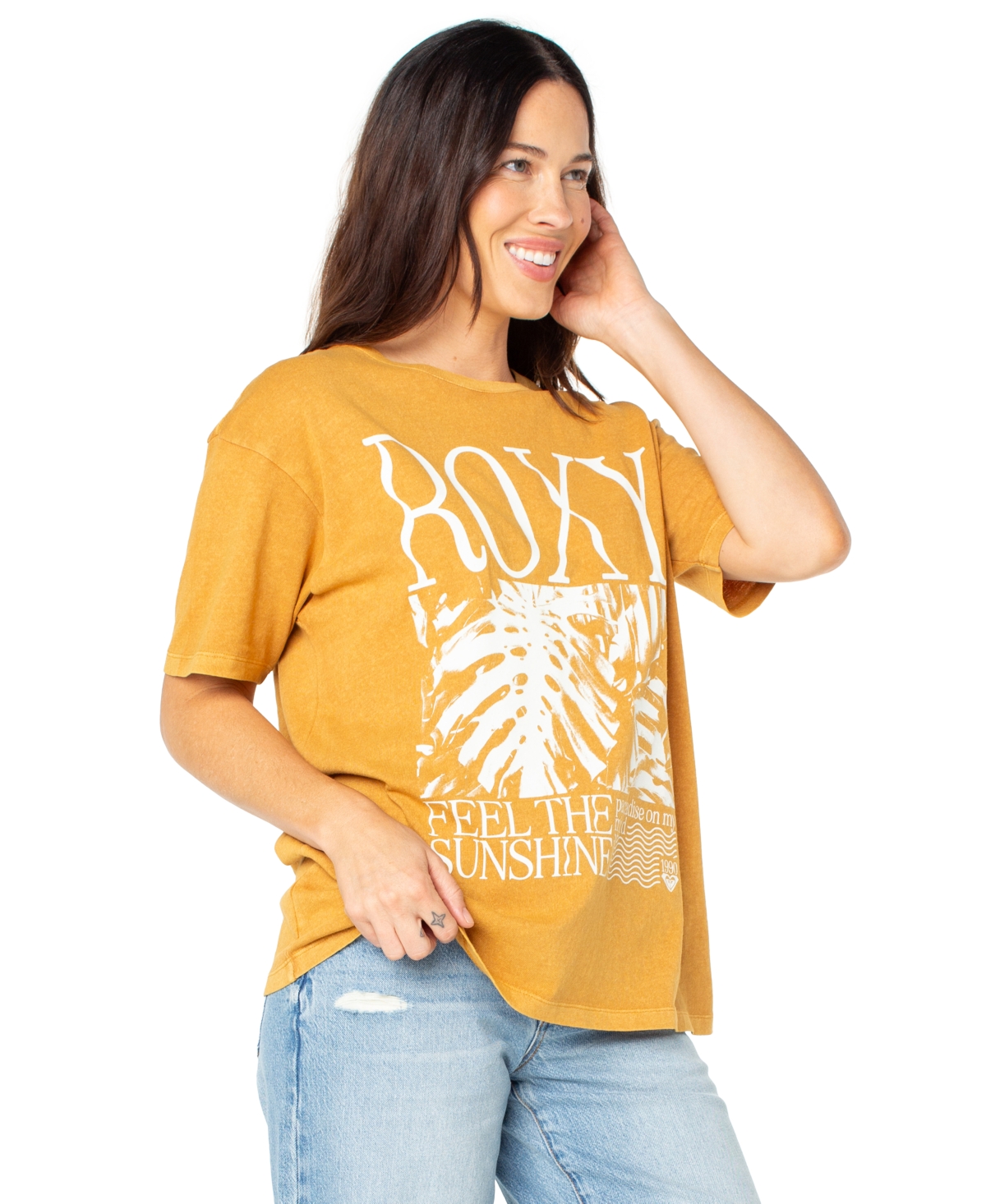 Roxy Juniors' Feel The Sunshine Graphic Cotton T-shirt In Yellow