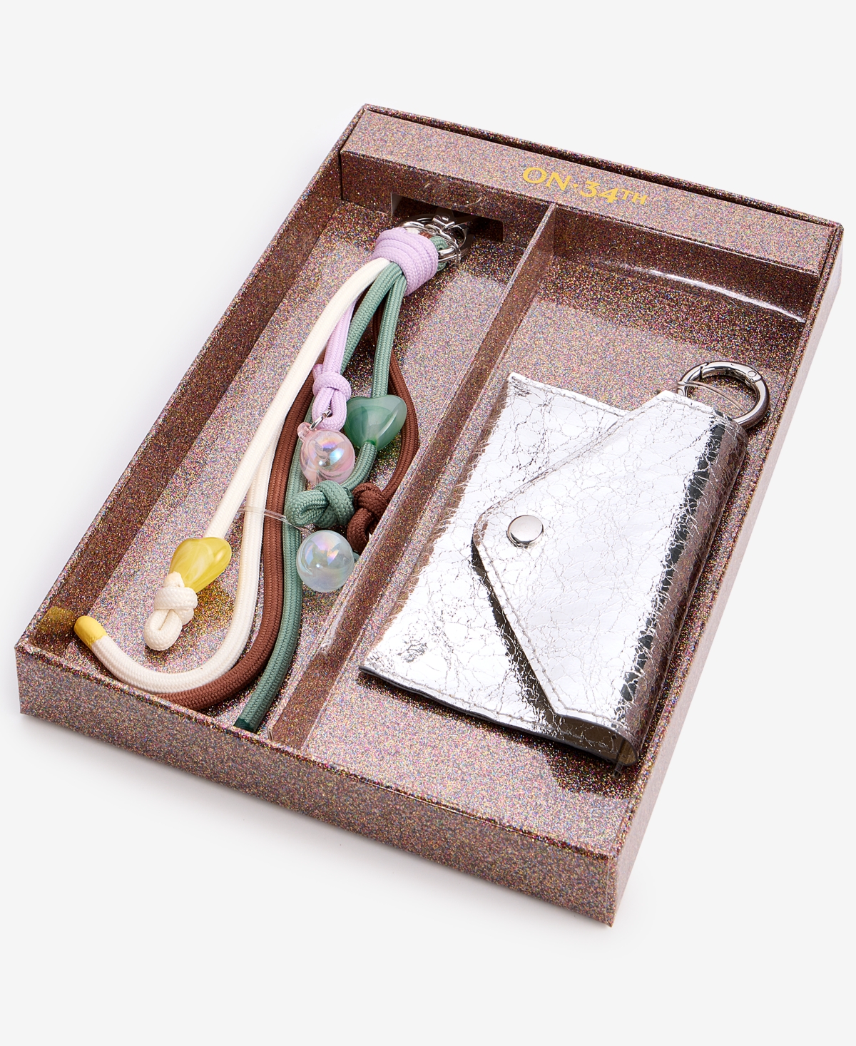 On 34th Card Case & Multi-charm Beaded Keychain, Macy's Exclusive In Metallic