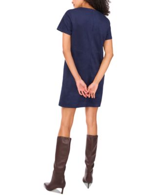 Women's Faux-Suede Seamed-Panel Shift Mini Dress
