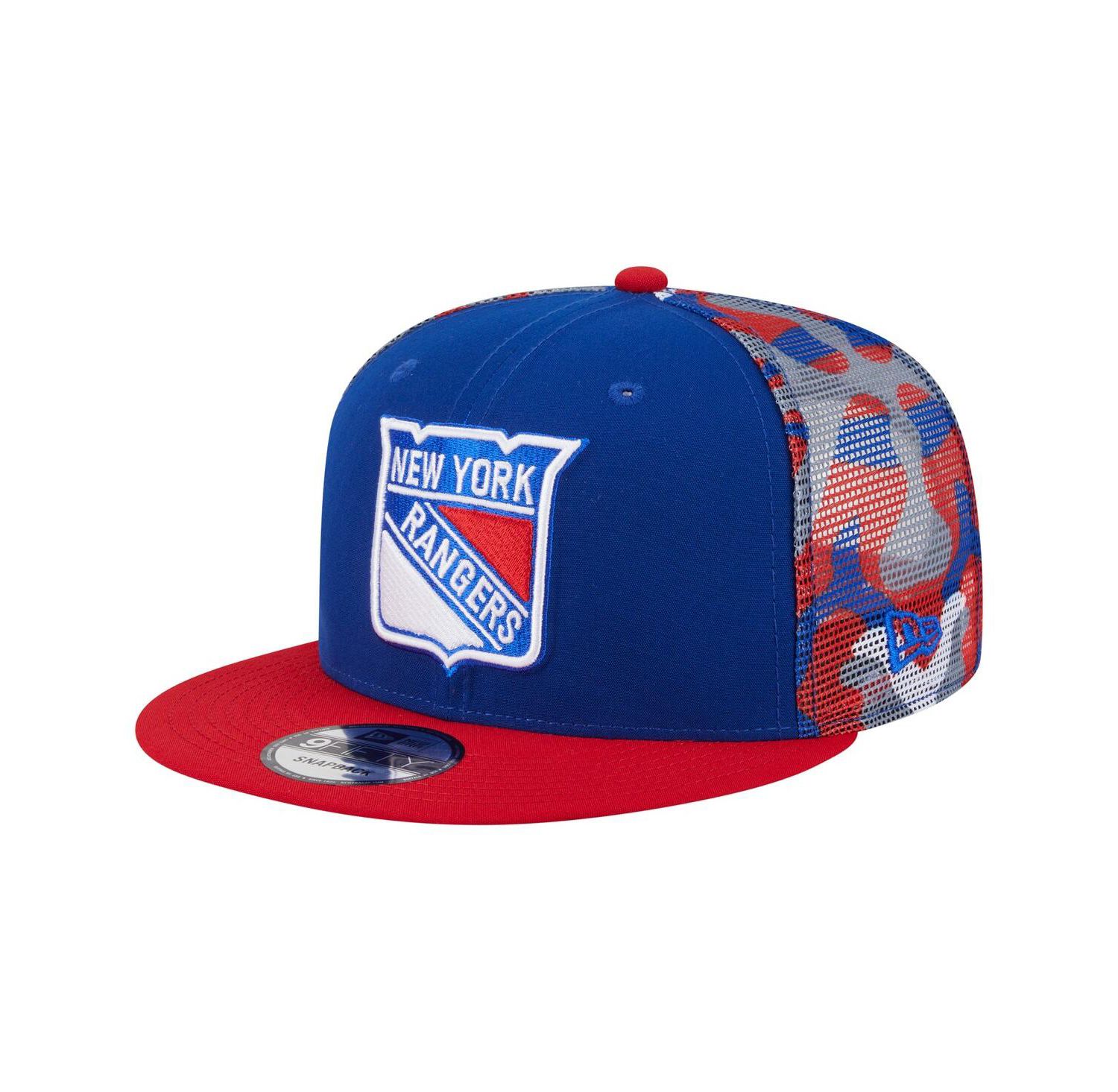 Men's Blue/Red New York Rangers Camo Meshback 9FIFTY Snapback Hat
