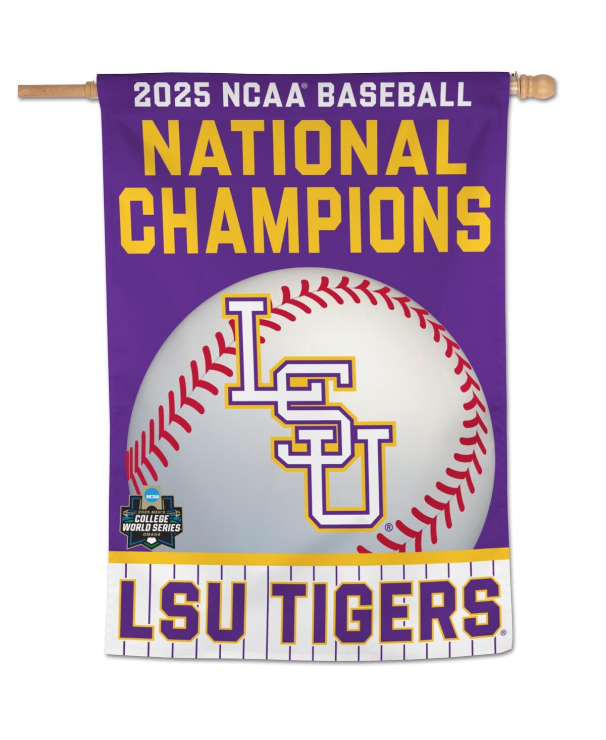 Wincraft Lsu Tigers 2025 Ncaa Baseball Men's College World Series Champions 28" X 40" One-sided Vertical Bann In Transparent