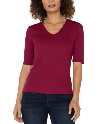 Liverpool Los Angeles - Petite Ribbed V-Neck Top