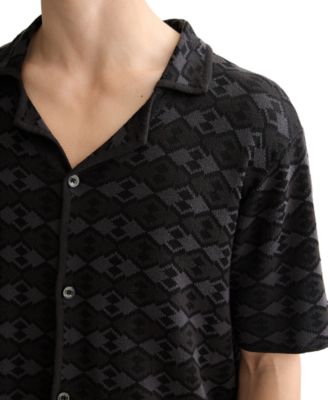 Men's Short Sleeve Tone on Tone Button-Front Shirt