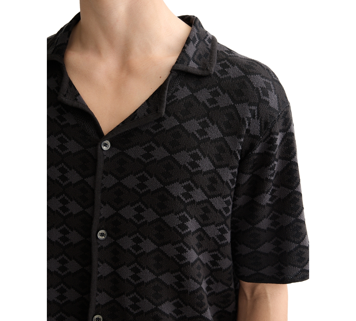 Scotch & Soda Men's Short Sleeve Tone On Tone Button-front Shirt In Black