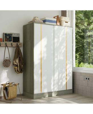 Modern high-quality grey wood color sliding door wardrobe, made of wood, with hanging clothes pole