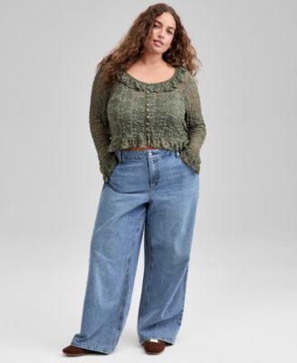 Trendy Plus Size Lace Ruffle-Trim Crop Top, Macy's Exclusive