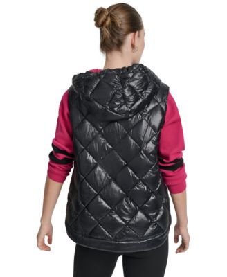 Women's Quilted Curved-Hem Hooded Vest