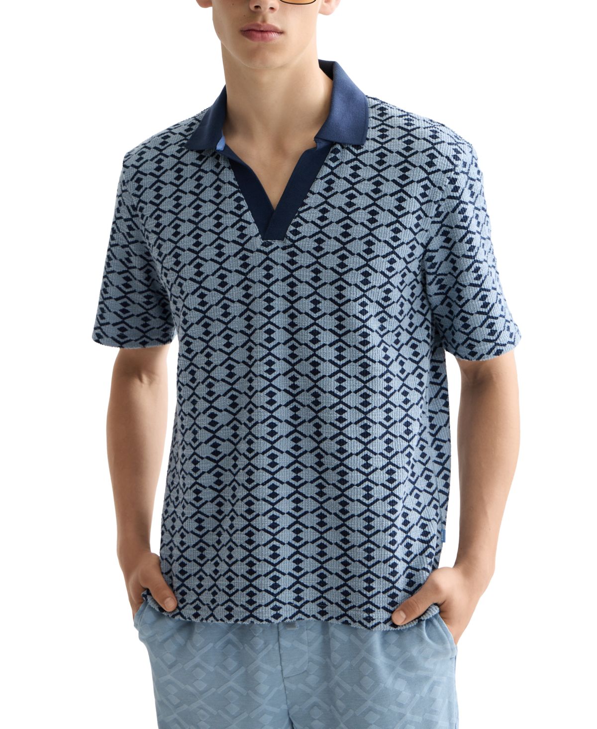 Мужская рубашка поло свободного покроя с коротким рукавом и гео-принтом