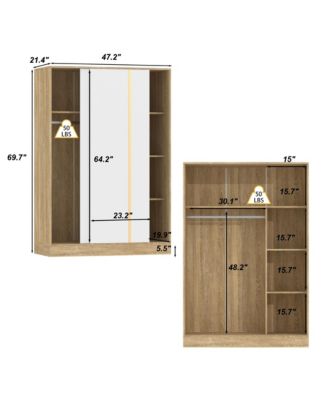 Modern high-quality natural wood color sliding door wardrobe, made of wood, with hanging clothes pole