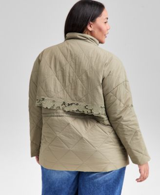 Trendy Plus Size Quilted Embroidered-Trim Jacket, Macy's Exclusive 