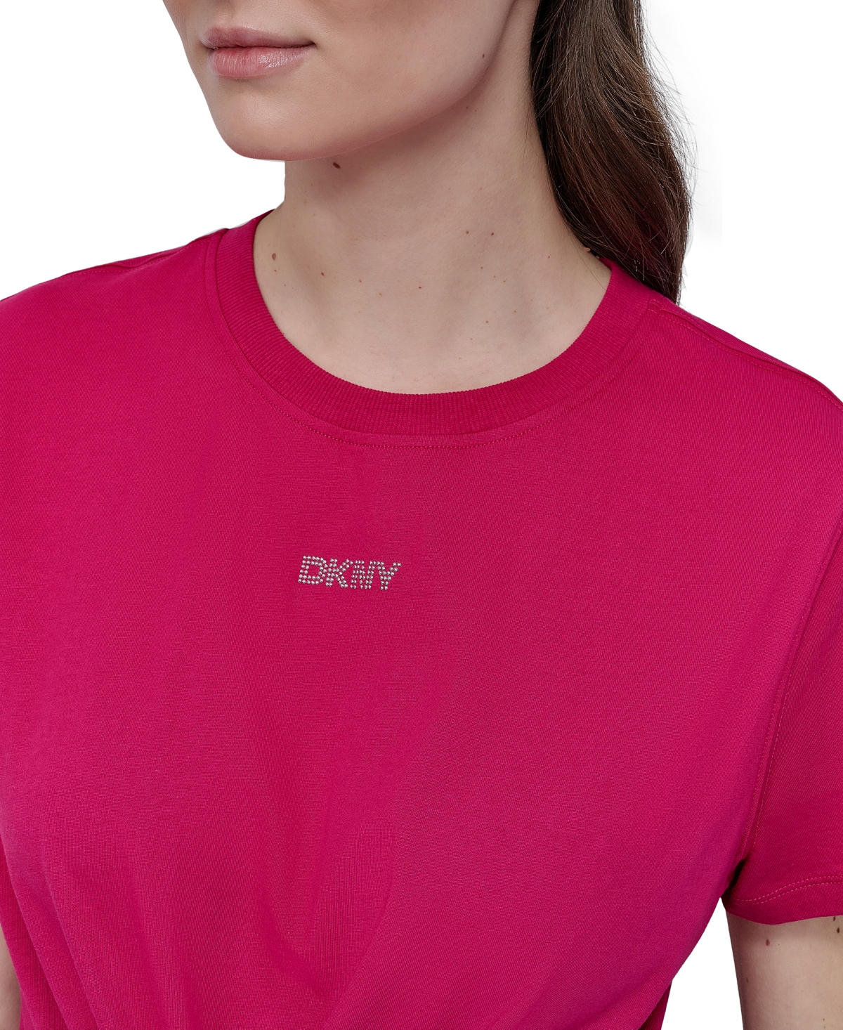 Dkny Women's Studded-logo T-shirt In Red