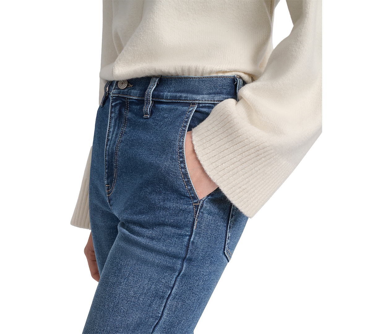 Dkny Jeans Petite High-rise Flare-leg Jeans In Blue
