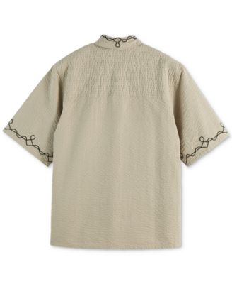 Men's Relaxed Fit Short Sleeve Embroidered Button-Front Shirt