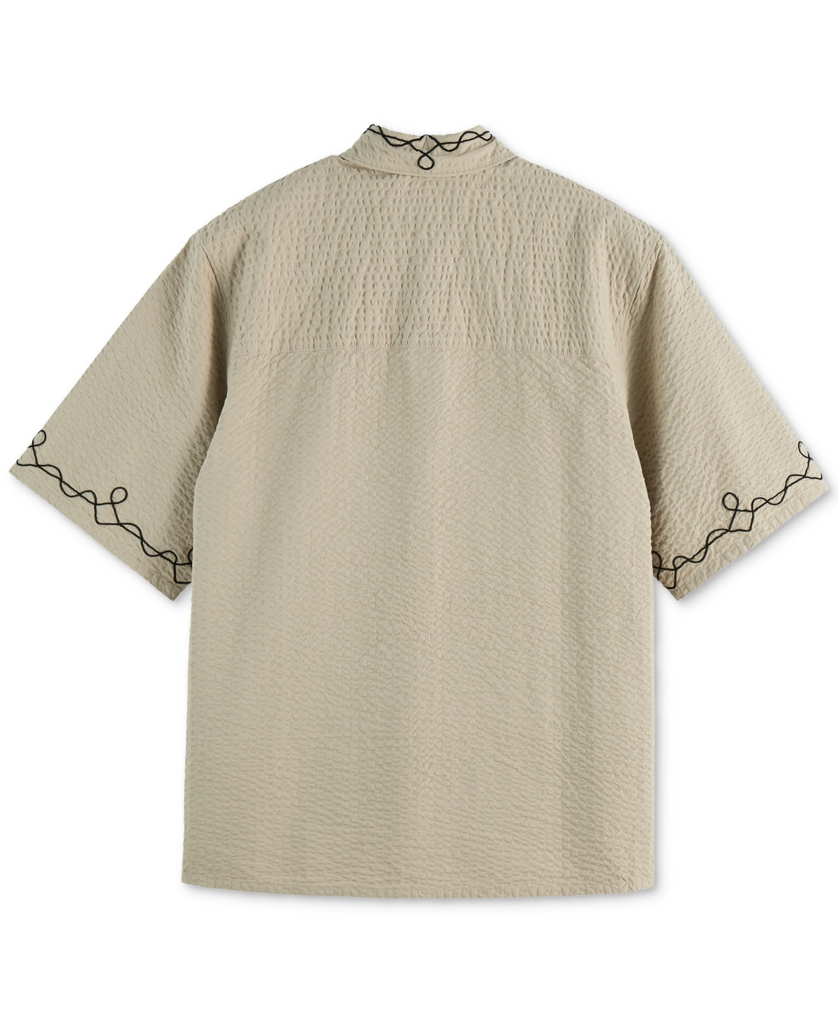 Scotch & Soda Oversize Embroidered Short Sleeve Cotton Seersucker Button-up Shirt In Neutral