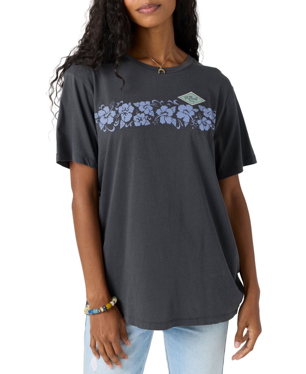Juniors' Retro Tropic Graphic Cotton T-Shirt - Washed Black